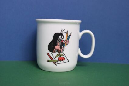 Kubek Porcelán Thun dla dzieci z krecikiem rysującym kredkami