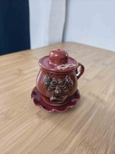 Ceramiczny kubek BUZIA z przykrywką 100 ml – retro