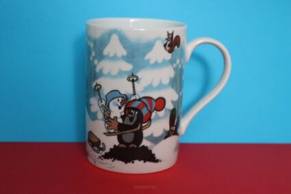Kubek Porcelán Thun dla dzieci z krecikiem w czapce z bałwanem w zimowej scenerii