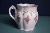 Przepiękny kubek H&C růžový porcelán z wzorami i złotymi rantami z uchem po lewej